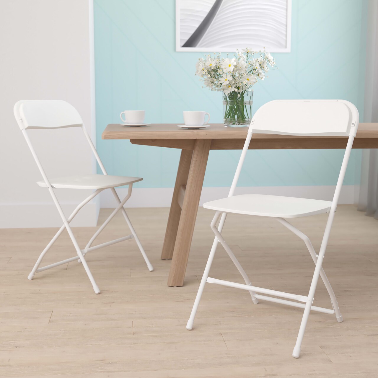 Emma and Oliver Set of 2 Stackable Folding Plastic Chairs - 650 LB Weight Capacity